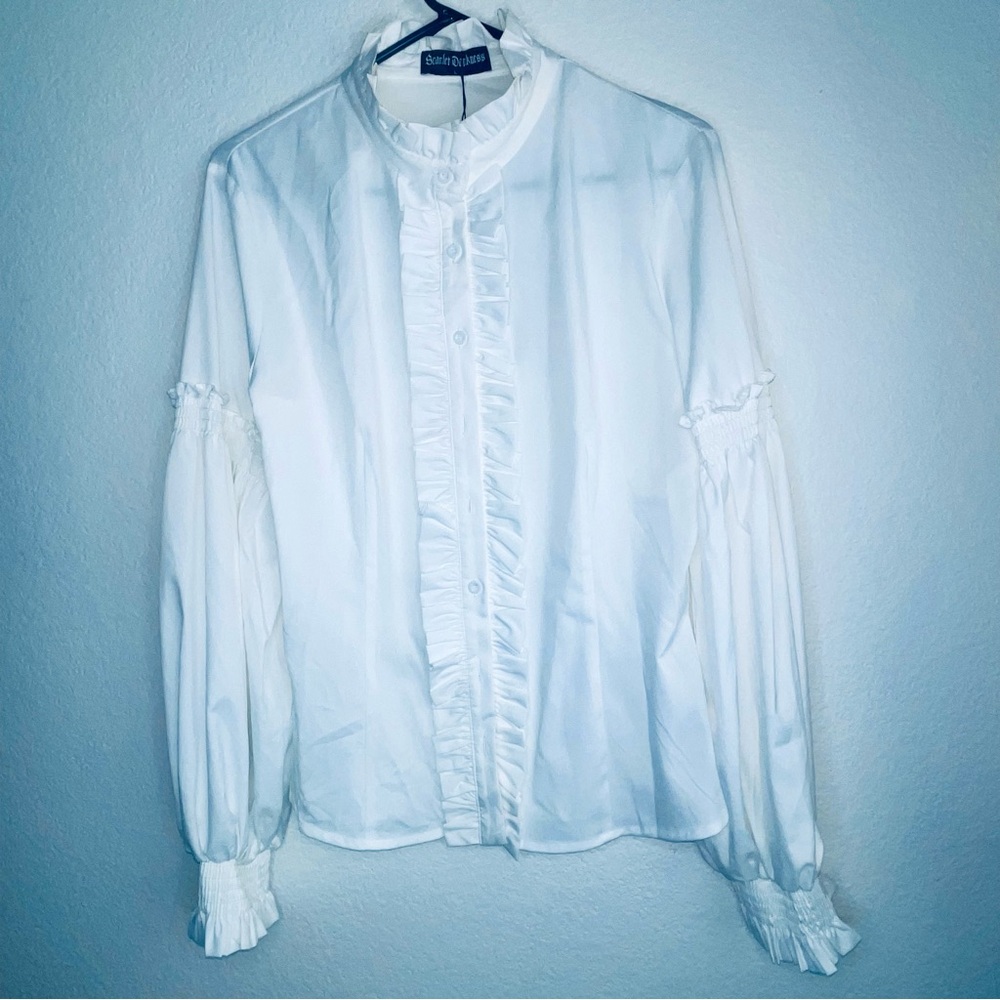 Scarlet Darkness Ruffled Button-Front White top renaissance Victorian steam punk
